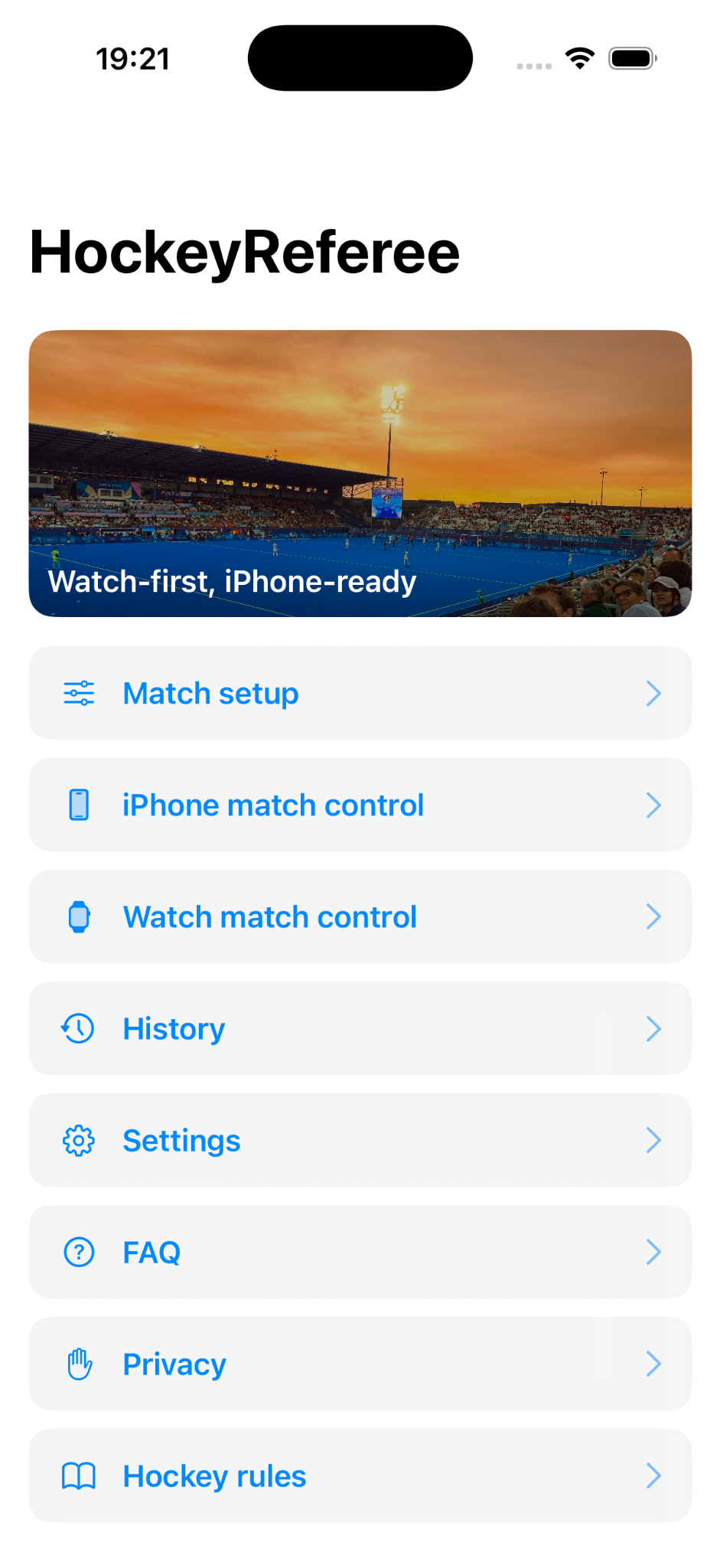 HockeyReferee home screen